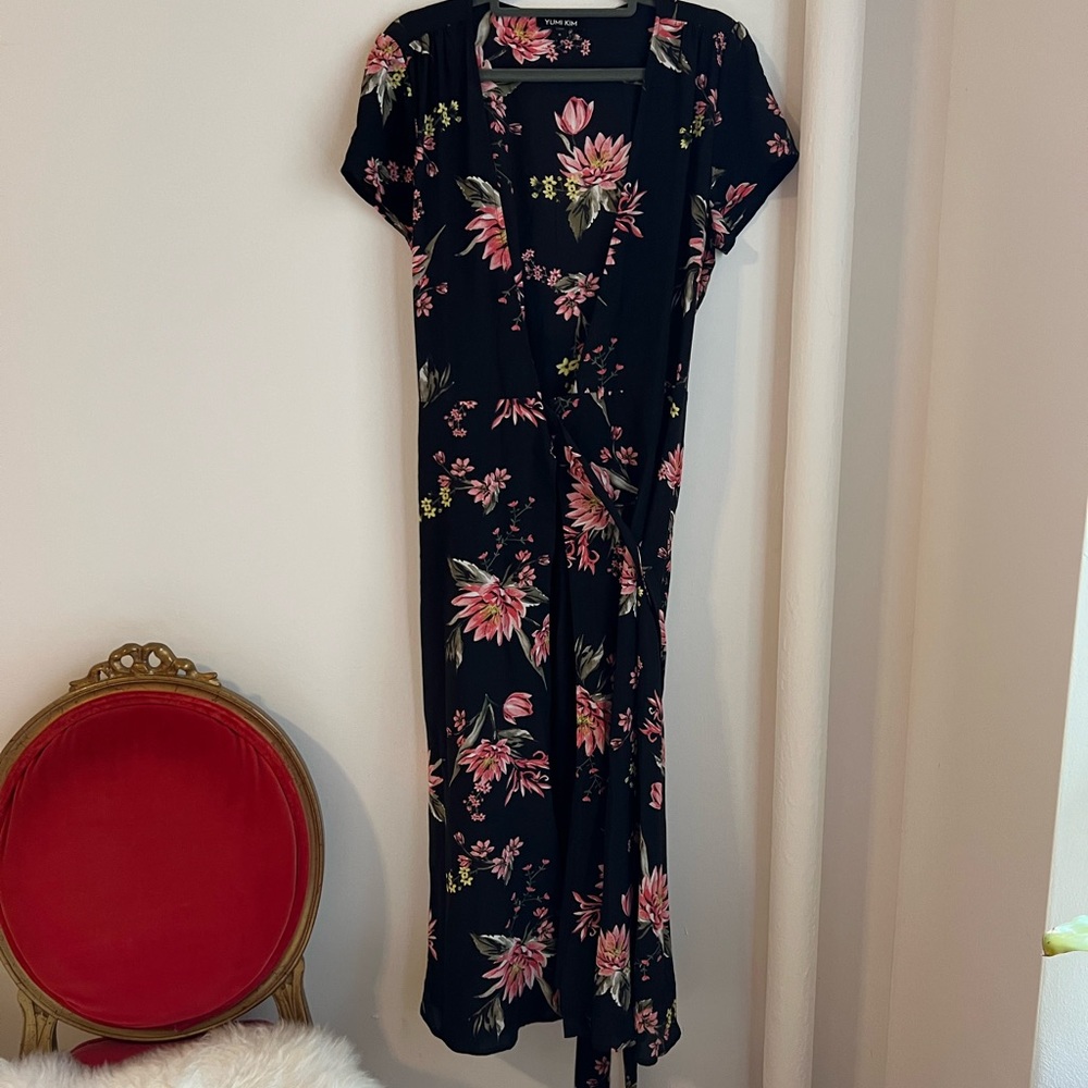 Yumi Kim Black Floral Wrap Dress